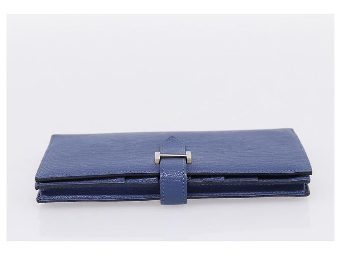 Hermès Portafoglio HERMES Bearn Soufflet in pelle blu argento Auth 198789V - vista 6