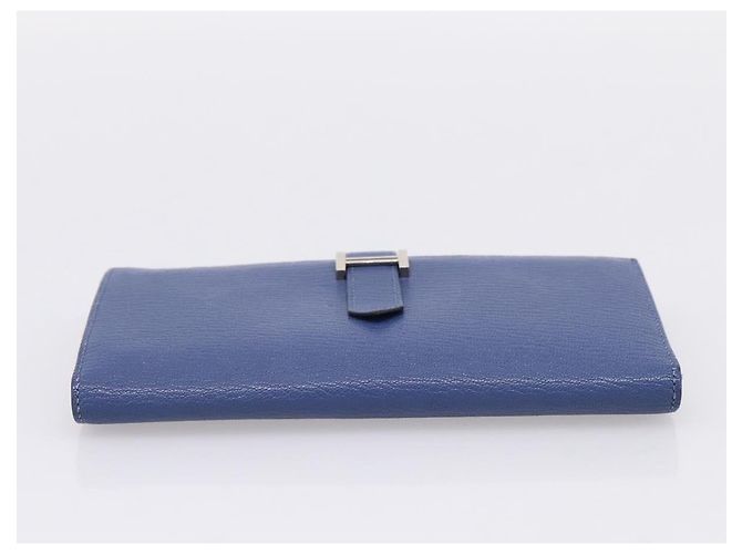 Hermès Portafoglio HERMES Bearn Soufflet in pelle blu argento Auth 198789V - vista 7