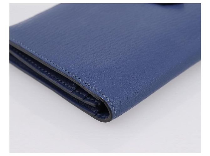 Hermès Portafoglio HERMES Bearn Soufflet in pelle blu argento Auth 198789V - vista 9