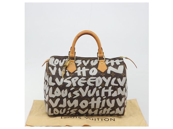 Borsa LOUIS VUITTON Monogram Graffiti Speedy 30 White M92195 LV Auth 192043SAV Bianco Monogramma - vista 12