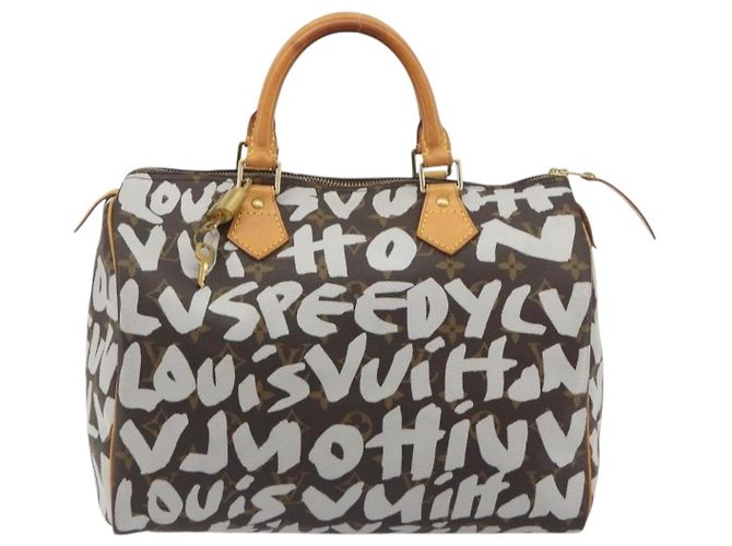 Borsa LOUIS VUITTON Monogram Graffiti Speedy 30 White M92195 LV Auth 192043SAV Bianco Monogramma - vista 13