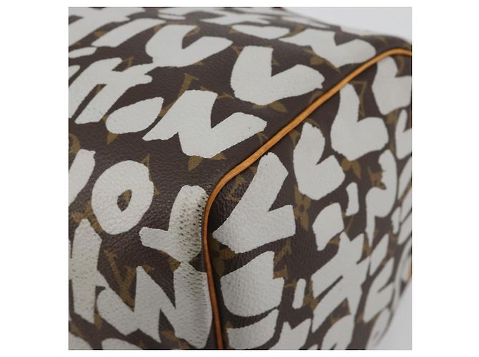Borsa LOUIS VUITTON Monogram Graffiti Speedy 30 White M92195 LV Auth 192043SAV Bianco Monogramma - vista 14