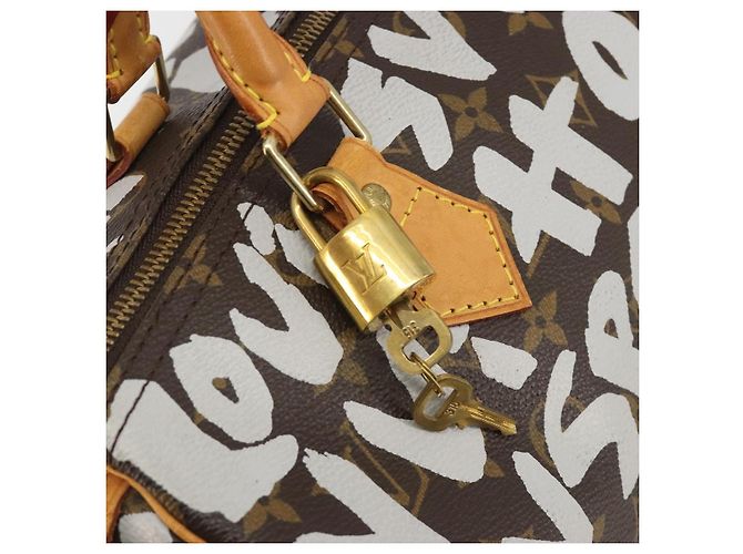 Borsa LOUIS VUITTON Monogram Graffiti Speedy 30 White M92195 LV Auth 192043SAV Bianco Monogramma - vista 18