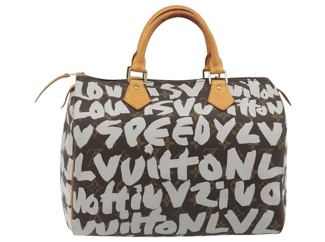 Borsa LOUIS VUITTON Monogram Graffiti Speedy 30 White M92195 LV Auth 192043SAV Bianco Monogramma - vista 2