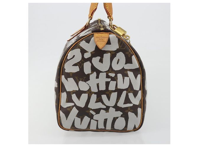 Borsa LOUIS VUITTON Monogram Graffiti Speedy 30 White M92195 LV Auth 192043SAV Bianco Monogramma - vista 3