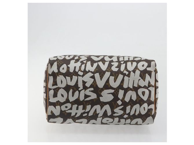 Borsa LOUIS VUITTON Monogram Graffiti Speedy 30 White M92195 LV Auth 192043SAV Bianco Monogramma - vista 5
