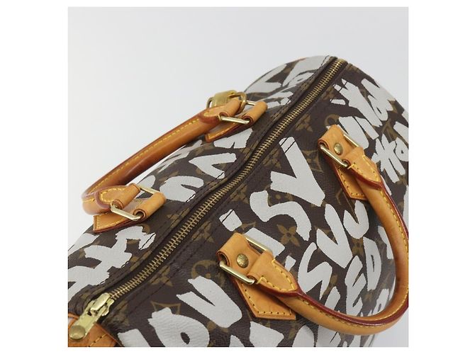 Borsa LOUIS VUITTON Monogram Graffiti Speedy 30 White M92195 LV Auth 192043SAV Bianco Monogramma - vista 6