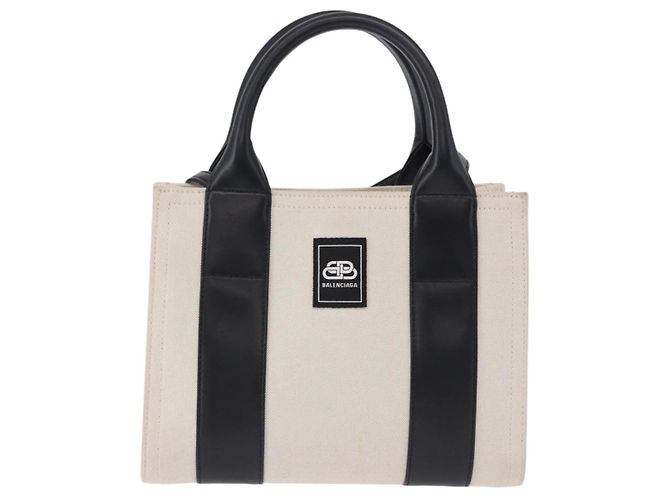 Borsa a mano BALENCIAGA Trade XS Canvas 2way Beige Silver 620882 Auth 198734A Argento - vista 2