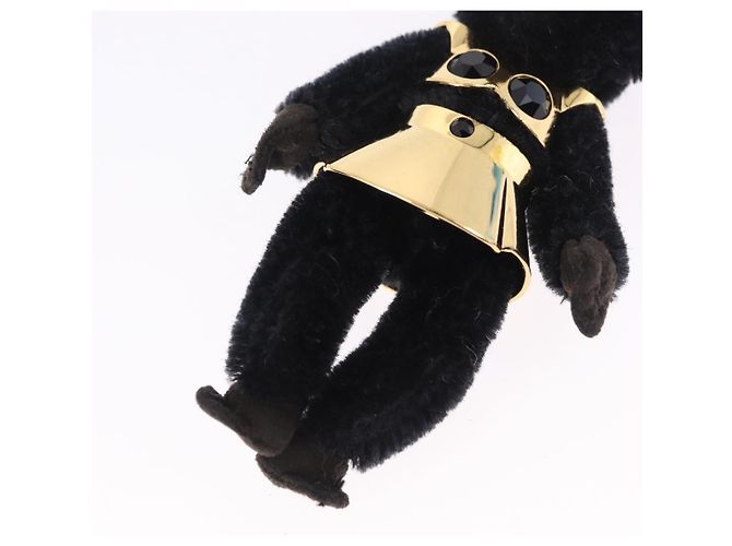 Charm Gorilla PRADA in metallo nero e oro Auth 196726M - vista 6