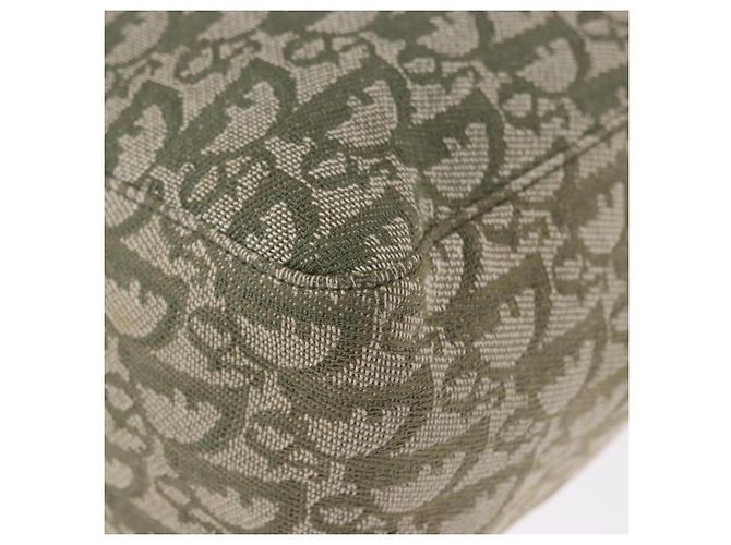Borsa Tote Christian Dior Trotter Canvas Verde Argento Auth 198332 - vista 15