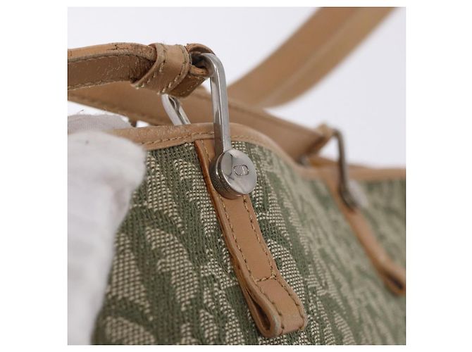 Borsa Tote Christian Dior Trotter Canvas Verde Argento Auth 198332 - vista 16