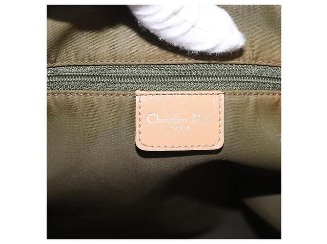 Borsa Tote Christian Dior Trotter Canvas Verde Argento Auth 198332 - vista 17