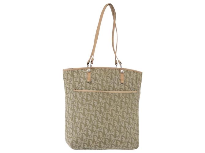 Borsa Tote Christian Dior Trotter Canvas Verde Argento Auth 198332 - vista 2