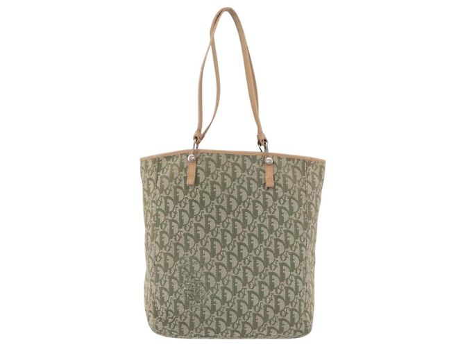Borsa Tote Christian Dior Trotter Canvas Verde Argento Auth 198332 - vista 3