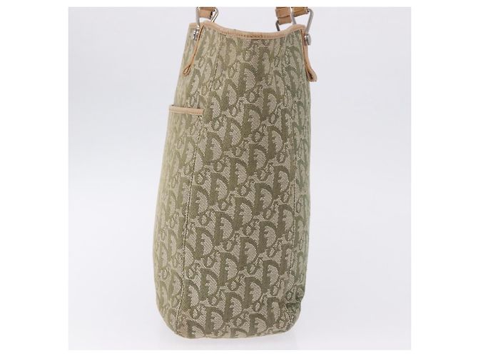 Borsa Tote Christian Dior Trotter Canvas Verde Argento Auth 198332 - vista 5