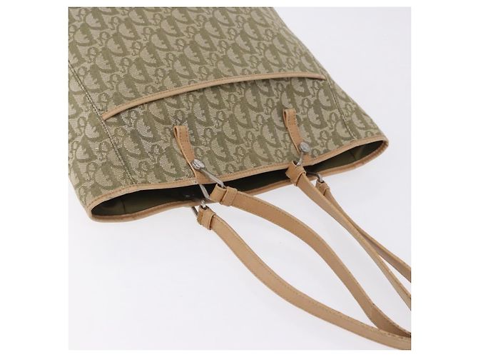 Borsa Tote Christian Dior Trotter Canvas Verde Argento Auth 198332 - vista 7