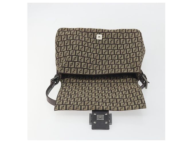 Borsa a Tracolla FENDI Zucchino Canvas Mamma Baguette Marrone Auth 197310V - vista 16