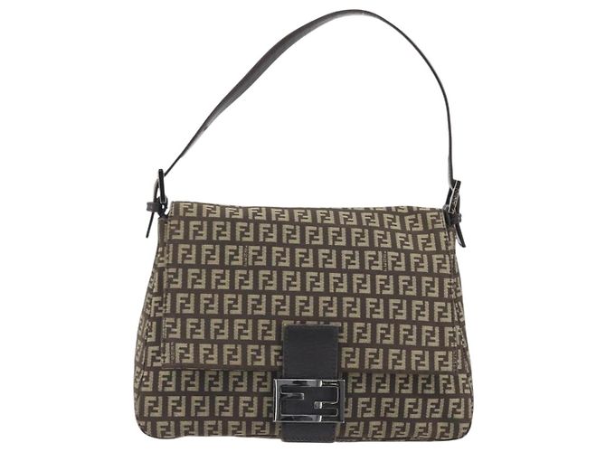 Borsa a Tracolla FENDI Zucchino Canvas Mamma Baguette Marrone Auth 197310V - vista 2