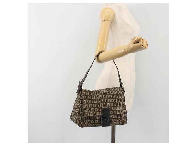Borsa a Tracolla FENDI Zucchino Canvas Mamma Baguette Marrone Auth 197310V - vista 25