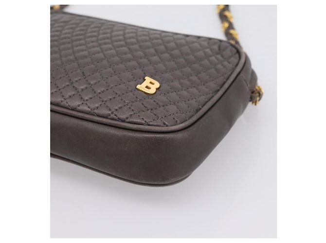 Borsa a tracolla con catena BALLY in pelle grigia tono oro Auth 196399A Marrone - vista 10