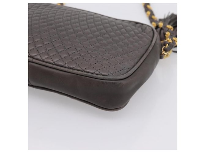 Borsa a tracolla con catena BALLY in pelle grigia tono oro Auth 196399A Marrone - vista 12