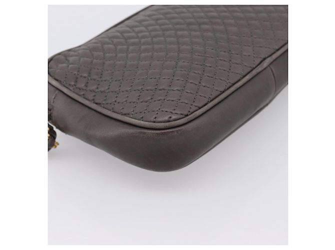Borsa a tracolla con catena BALLY in pelle grigia tono oro Auth 196399A Marrone - vista 13