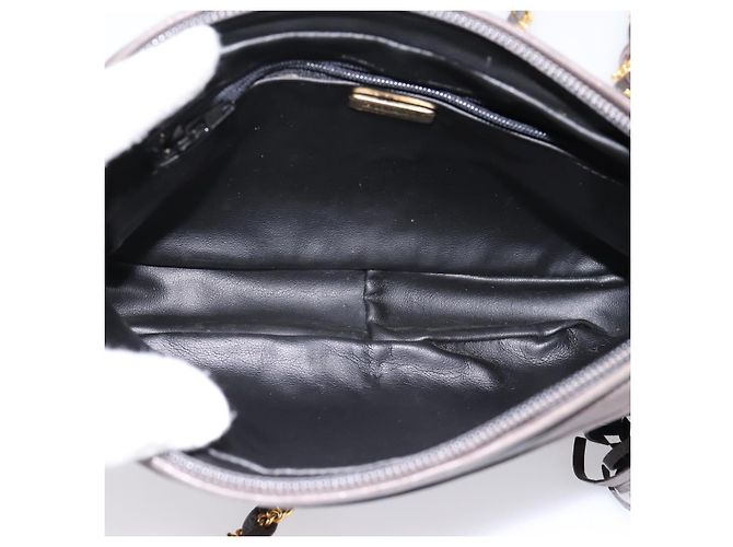 Borsa a tracolla con catena BALLY in pelle grigia tono oro Auth 196399A Marrone - vista 16
