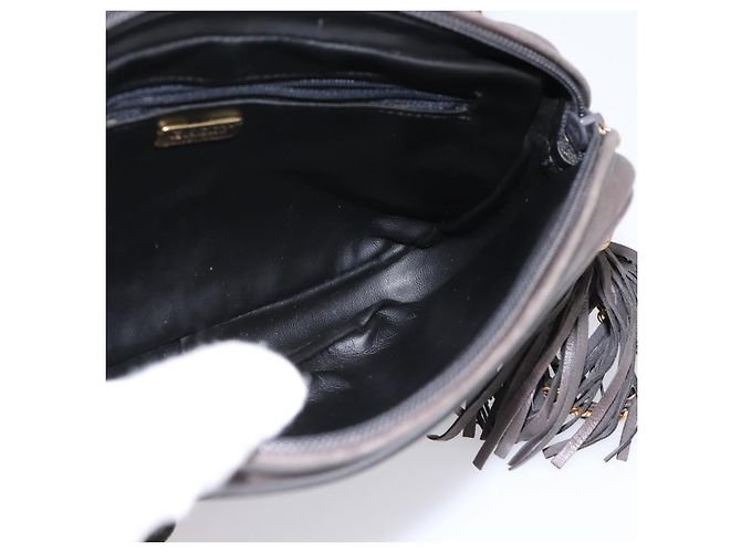 Borsa a tracolla con catena BALLY in pelle grigia tono oro Auth 196399A Marrone - vista 17