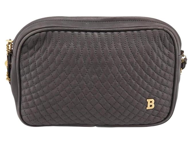 Borsa a tracolla con catena BALLY in pelle grigia tono oro Auth 196399A Marrone - vista 2