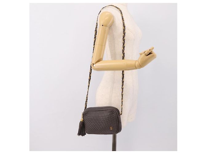 Borsa a tracolla con catena BALLY in pelle grigia tono oro Auth 196399A Marrone - vista 22