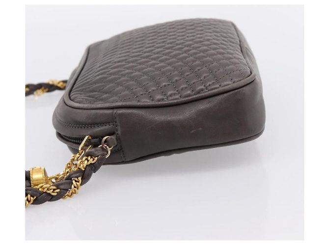Borsa a tracolla con catena BALLY in pelle grigia tono oro Auth 196399A Marrone - vista 4