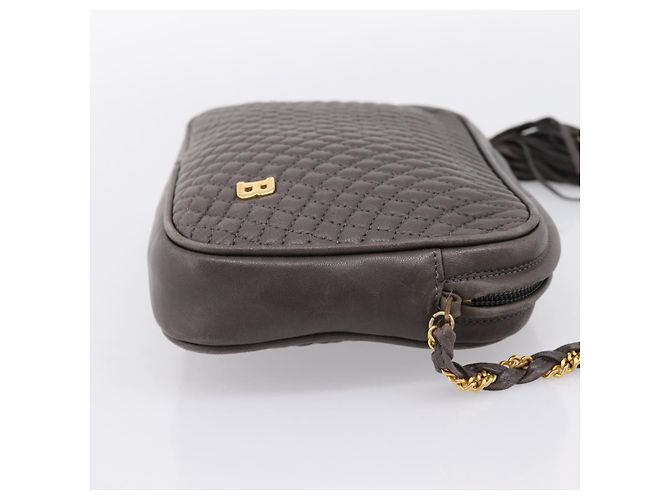 Borsa a tracolla con catena BALLY in pelle grigia tono oro Auth 196399A Marrone - vista 5