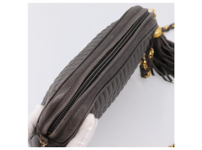 Borsa a tracolla con catena BALLY in pelle grigia tono oro Auth 196399A Marrone - vista 6