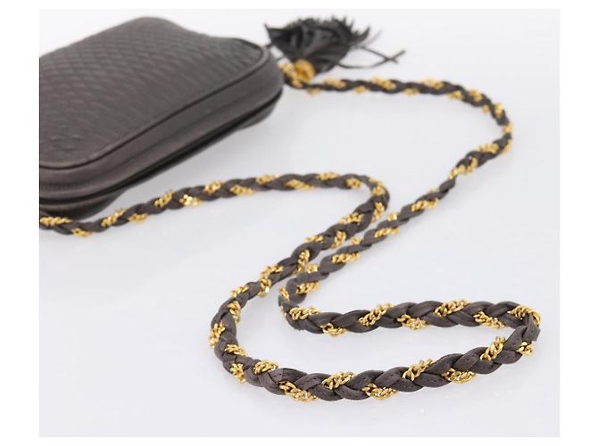 Borsa a tracolla con catena BALLY in pelle grigia tono oro Auth 196399A Marrone - vista 7