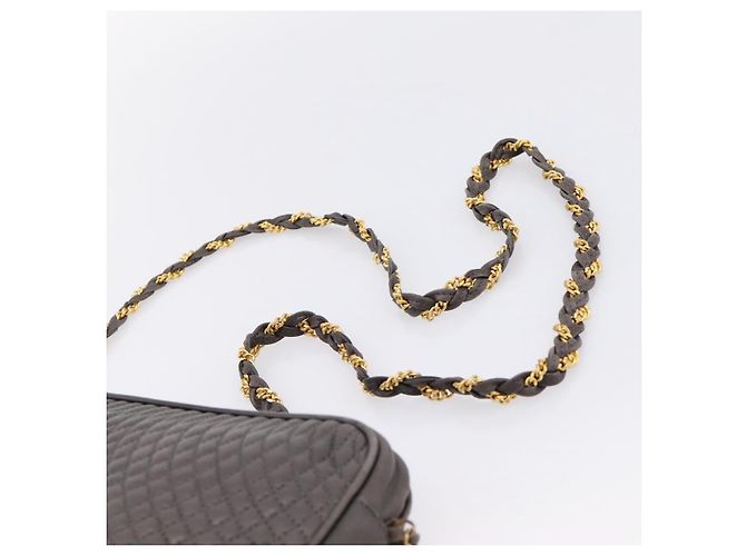 Borsa a tracolla con catena BALLY in pelle grigia tono oro Auth 196399A Marrone - vista 8