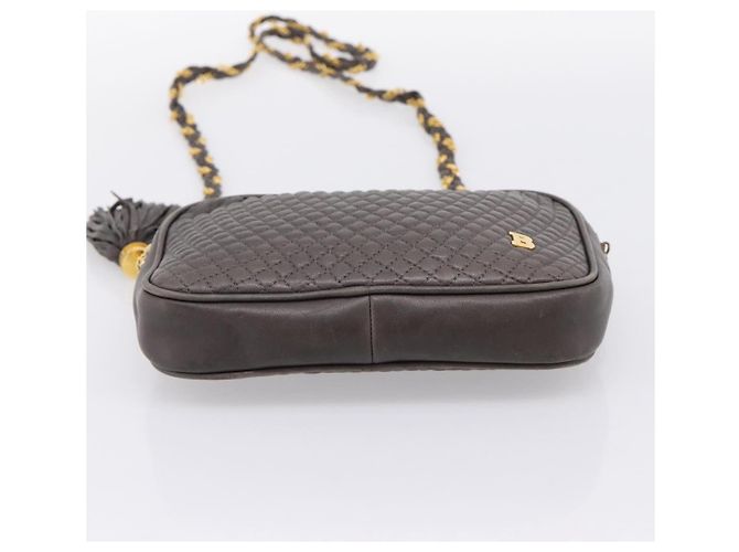 Borsa a tracolla con catena BALLY in pelle grigia tono oro Auth 196399A Marrone - vista 9