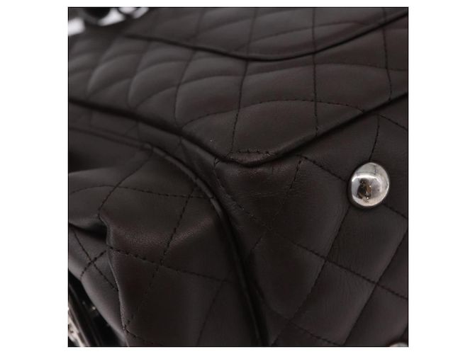 Borsa a mano CHANEL Cambon Line Matelasse in pelle marrone con CC argento Auth 196397SAV - vista 12