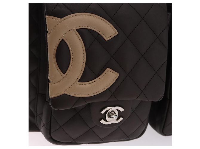 Borsa a mano CHANEL Cambon Line Matelasse in pelle marrone con CC argento Auth 196397SAV - vista 15