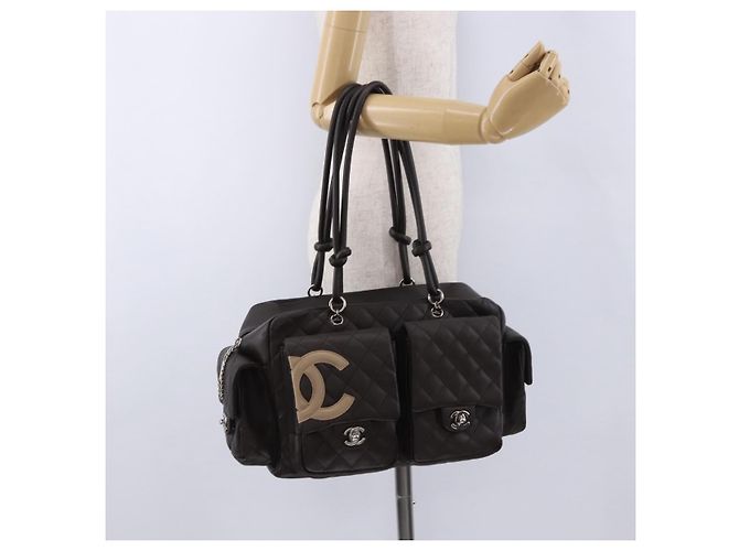 Borsa a mano CHANEL Cambon Line Matelasse in pelle marrone con CC argento Auth 196397SAV - vista 24