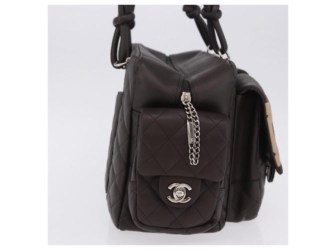 Borsa a mano CHANEL Cambon Line Matelasse in pelle marrone con CC argento Auth 196397SAV - vista 5