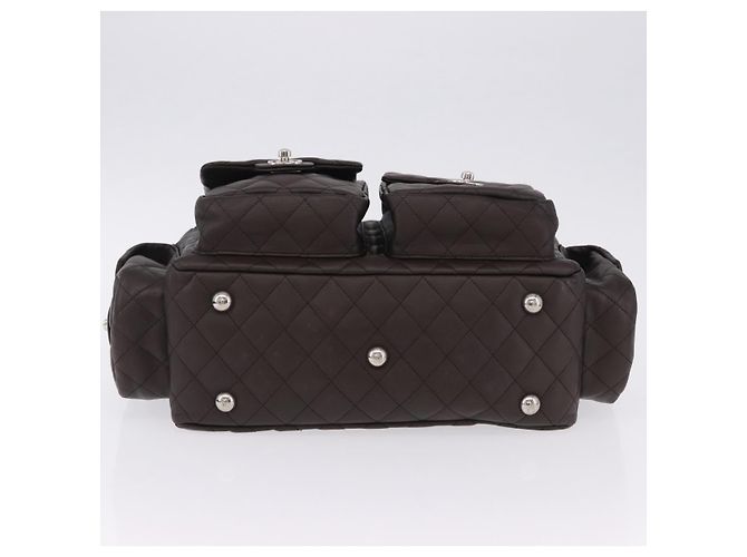 Borsa a mano CHANEL Cambon Line Matelasse in pelle marrone con CC argento Auth 196397SAV - vista 9