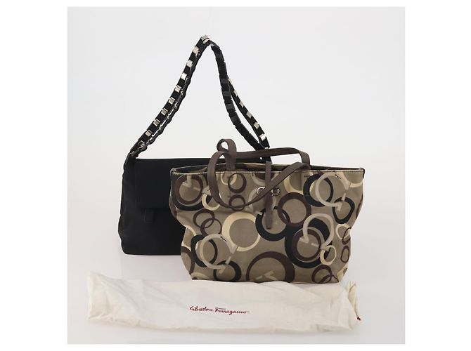Salvatore Ferragamo Schultertasche Canvas 2 Set Schwarz Braun Auth bs36793 - Ansicht 18