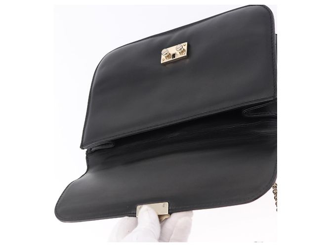 Borsa a tracolla VALENTINO Studs Chain in pelle nera e oro Auth BA14768A Nero - vista 10