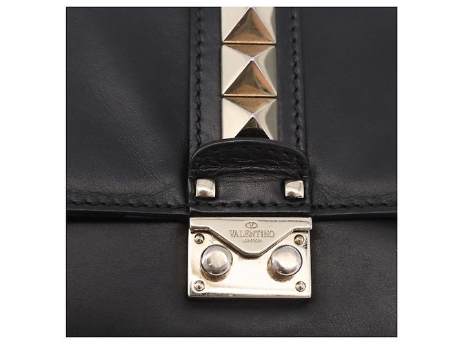 Borsa a tracolla VALENTINO Studs Chain in pelle nera e oro Auth BA14768A Nero - vista 17