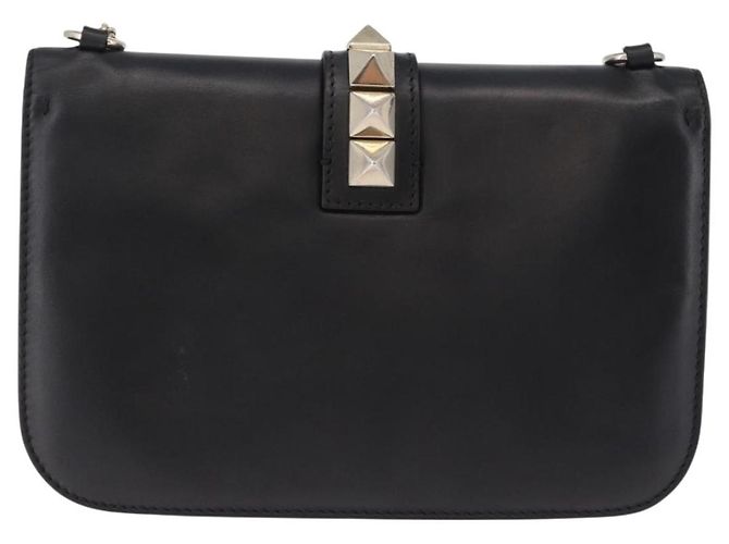 Borsa a tracolla VALENTINO Studs Chain in pelle nera e oro Auth BA14768A Nero - vista 2