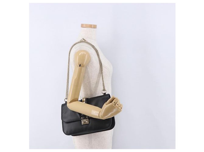Borsa a tracolla VALENTINO Studs Chain in pelle nera e oro Auth BA14768A Nero - vista 23