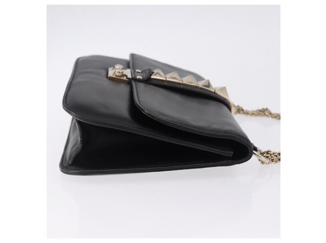Borsa a tracolla VALENTINO Studs Chain in pelle nera e oro Auth BA14768A Nero - vista 3