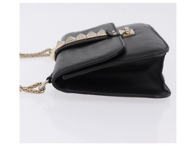 Borsa a tracolla VALENTINO Studs Chain in pelle nera e oro Auth BA14768A Nero - vista 4