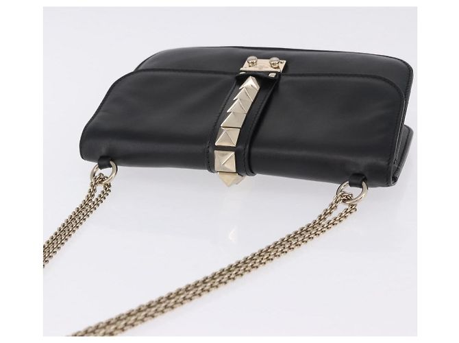 Borsa a tracolla VALENTINO Studs Chain in pelle nera e oro Auth BA14768A Nero - vista 6