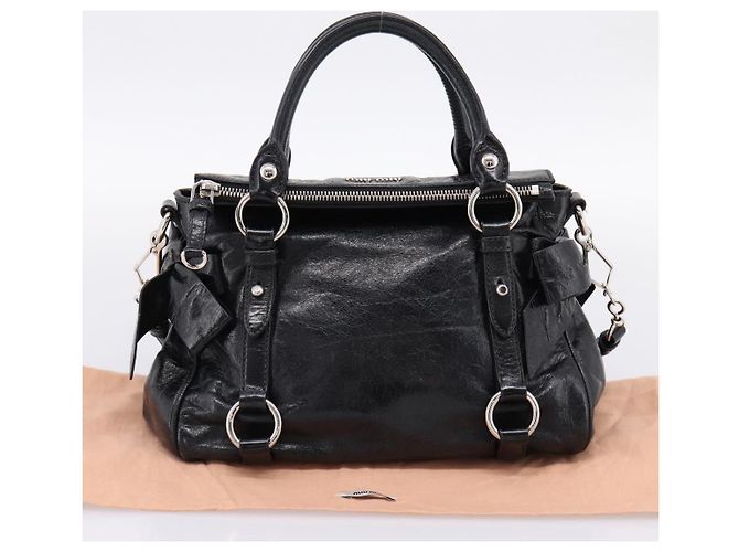 Borsa a Mano Miu Miu Vitello Lux Leather 2way Nero Argento Auth 197198SAM - vista 12